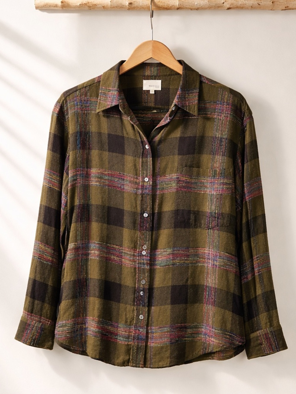 Wilfred Free Plaid Button Down Shirt Dark Olive ‘Daphne’ Size M Oversized NWT
